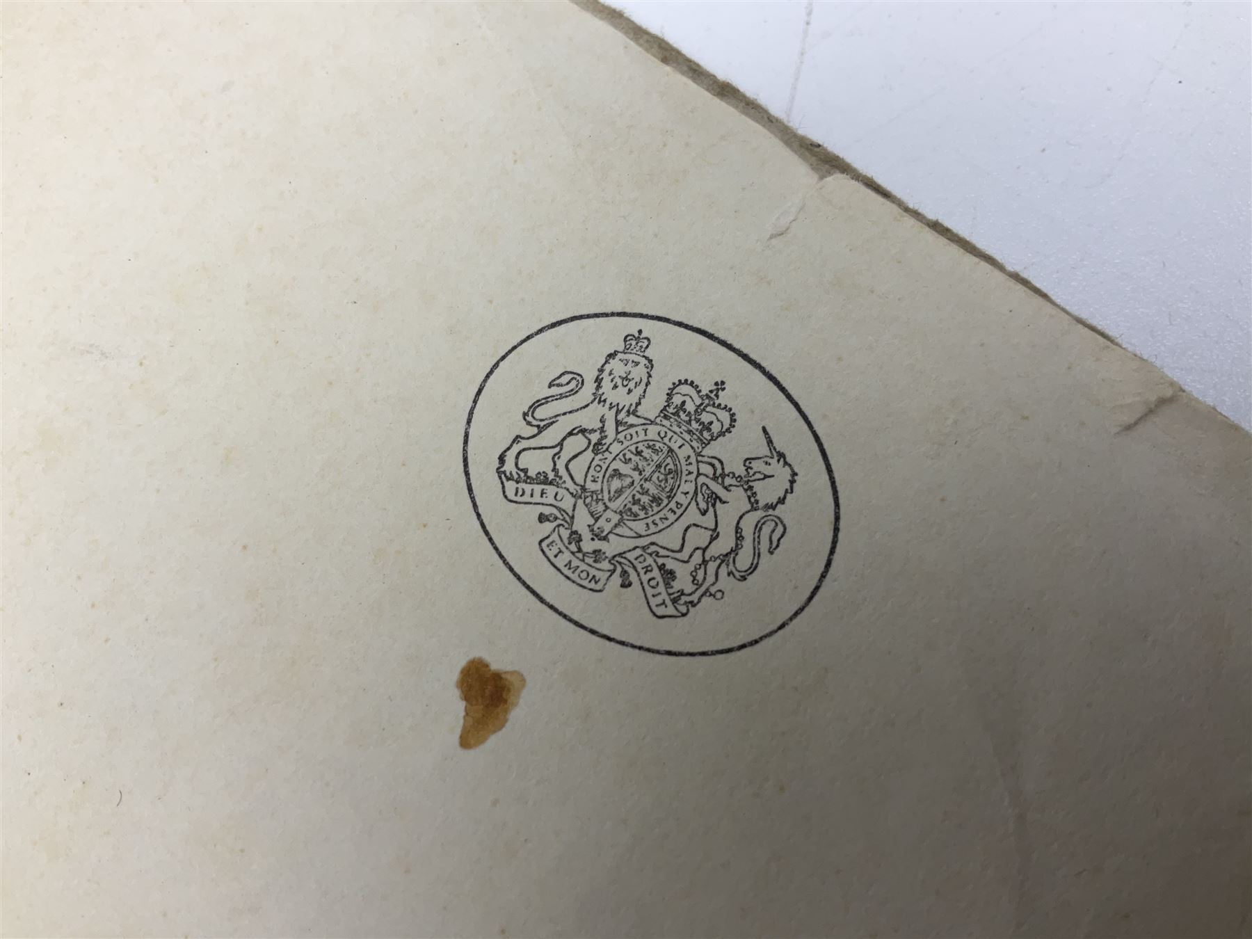 George VI Knight of the Garter cloth beret insignia with pin back and photograph of the Knight's Robes; Edmund Fellowes book on The Knights of the Garter 1348-1939; together with EIIR civilian OBE certificate to Jeffery Stanford Agate with facsimile signatures of Elizabeth II and Prince Philip