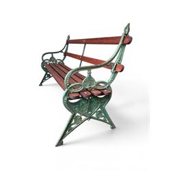 Coalbrookdale - Lily Pad design cast iron an wood slatted garden bench, late 19th century ...