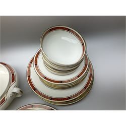 Royal Worcester Beaufort pattern tea and dinner wares, including seven dinner plates, eight side plates, thirteen dessert plates, six bowls, eight soup bowls, sauce boat on stand, cake plate, covered tureen, coffee pot, milk jug etc (51) 