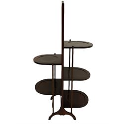 Victorian mahogany pole screen (H142cm), 20th century mahogany folding cake stand (H89cm), and a reproduction mahogany torchere/plant stand (H101cm)