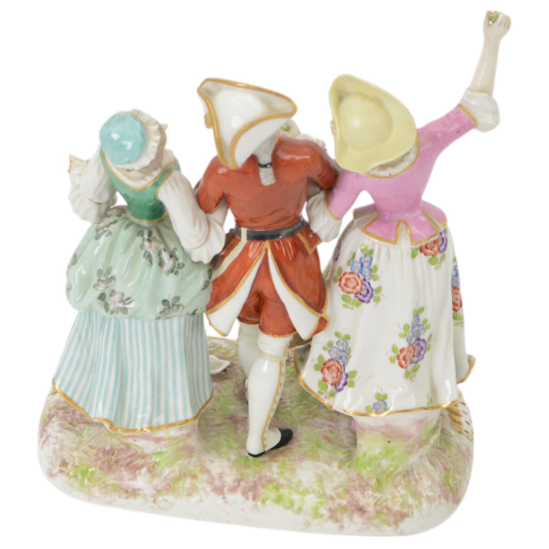 Continental figure group L' Amour,, together with a pair of courting figures and Staffordshire spill vase 