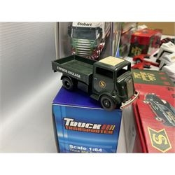 Eddie Stobart - three Oxford Die-Cast Super Rugby League lorries in perspex display cases including the two Hull Clubs; two Lledo Vanguard vans; two Days Gone vans; and Saico Truck & Trailer; all boxed; together with fourteen unboxed Corgi and other tractor/cab units etc (23)