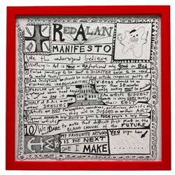 Sir Grayson Perry RA (British 1960-): 'Red Alan Manifesto', digital print on a paper napkin, 32cm x 32cm 
