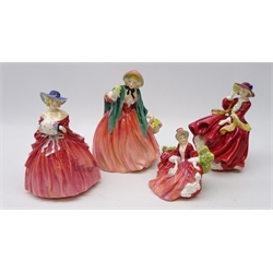  Four Royal Doulton figures, 'Lydia' HN 1908, 'Top O The Hill' HN 1834, 'Genevieve' HN 1962 and 'Lady Charmain' HN 1949, H20cm (4)  