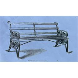 Coalbrookdale - rare pair of wrought iron and slatted wood garden benches, the twin wrough...
