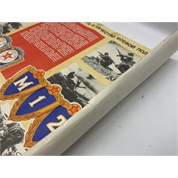 Seven small posters comprising five Soviet military/space programme related subjects including weapon sections; and two reproduction British WW2 recruitment type posters; all unframed (7)