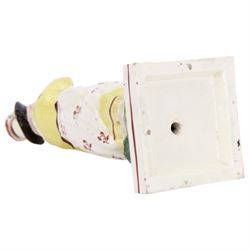 Pair of early 19th century Staffordshire pearlware figures, modelled as musicians, he playing the French horn, she the tambourine, each upon square plinth, tallest example H23cm