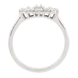 Platinum round brilliant cut and baguette cut diamond cluster ring, hallmarked, total diamond weight approx 1.00 carat