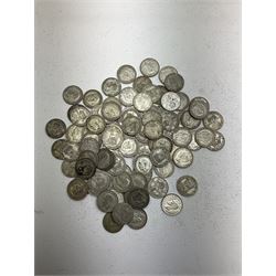 Approximately 545 grams of Great British pre 1947 silver one shilling coins
