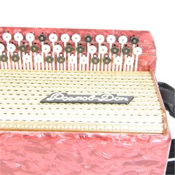 Russian-20th century Rostov Don three row chromatic button accordion with 61 treble buttons and 120 bass buttons, with shoulder straps.