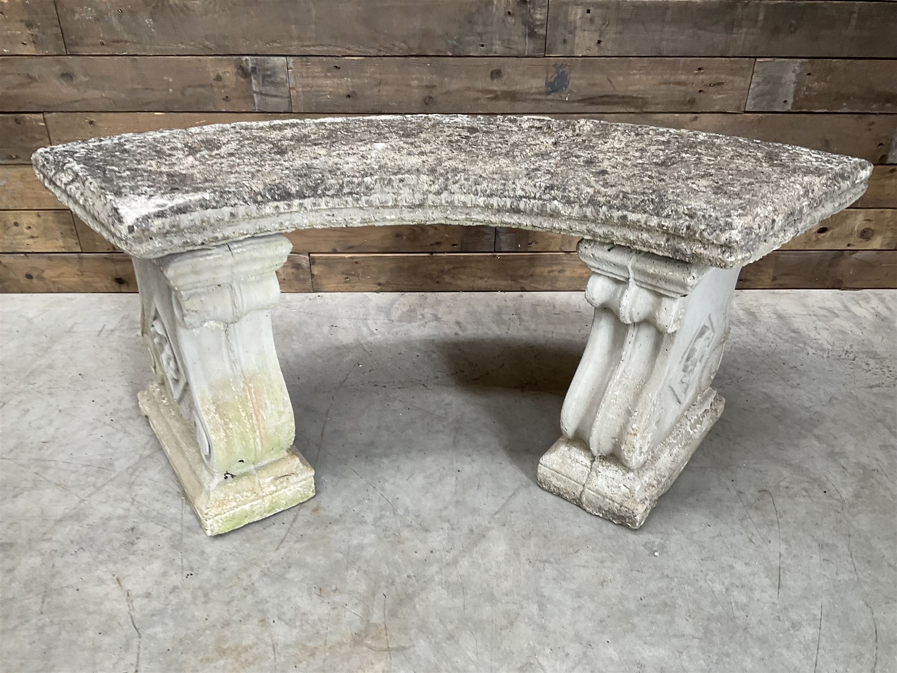 Cast stone three piece curved garden bench