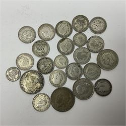Approximately 65 grams of Great British pre 1920 silver coins and approximately 230 grams of pre 1947 silver coins, including King George V 1935 crown and two King George VI 1937 crowns