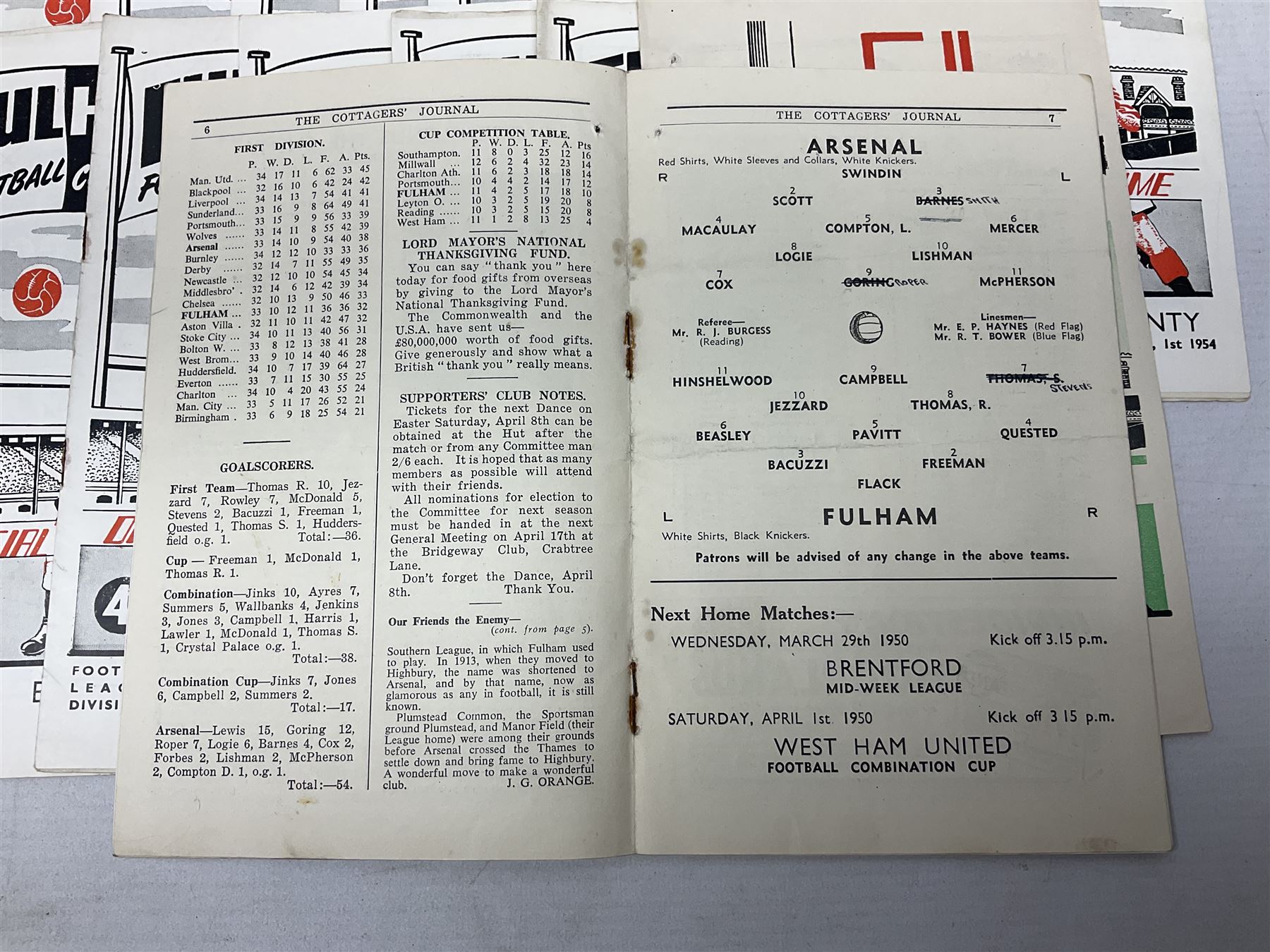 Fulham F.C. programmes - twenty-seven home matches 1949/50 - 1957/58; and two photocopies of memorabilia items