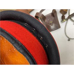 British Army General Staff officer's peaked cap by Herbert Johnson London in Moss Bros. delivery box; two officer's Sam Browne leather belts; leather pistol holster and sword hanger; pair of leather gloves and pair of spurs
