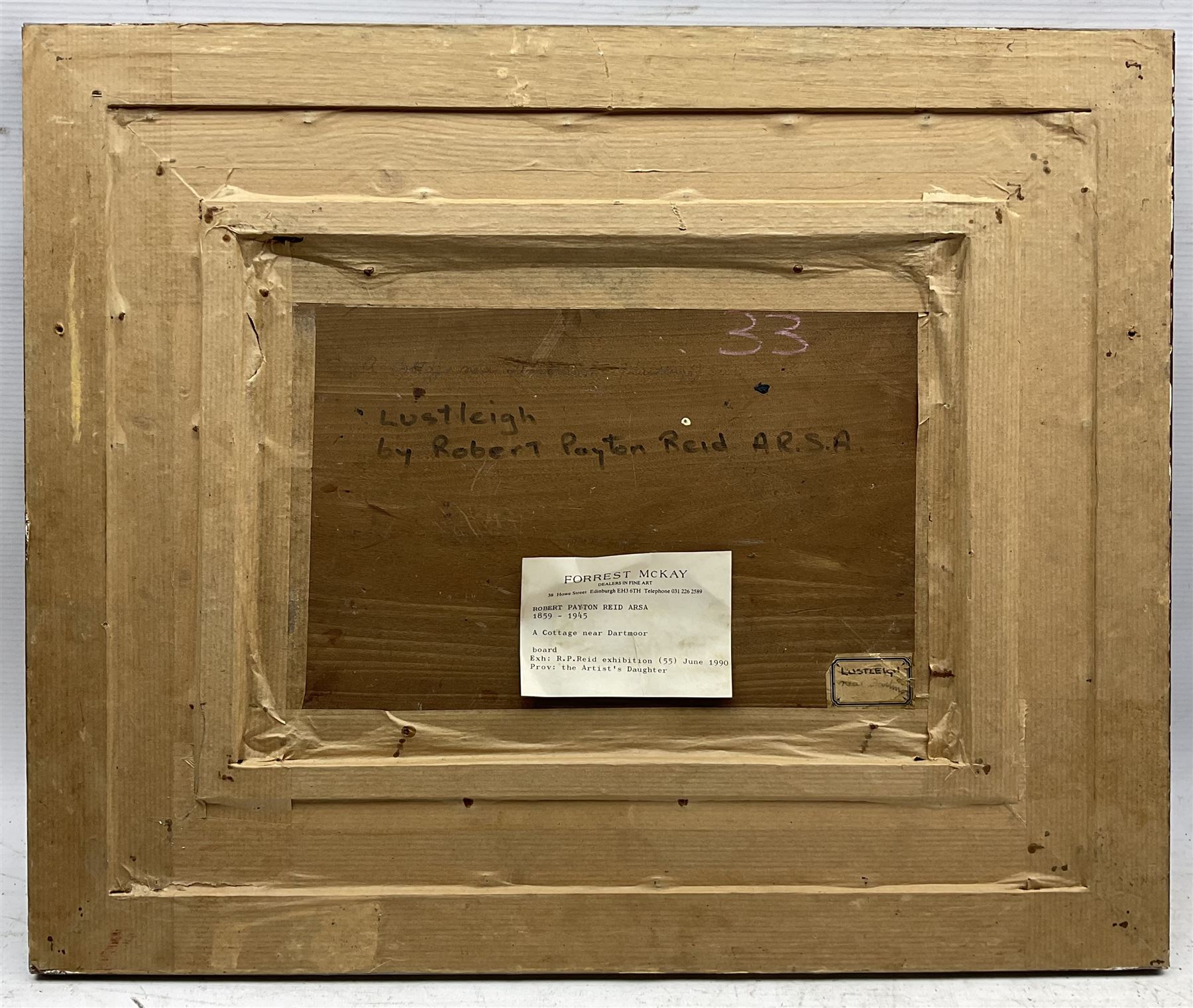 Robert Payton Reid (Scottish 1859-1945): 'A Cottage near Dartmoor - Lustleigh', oil on board signed, titled verso 24cm x 35cm 
Provenance: exh. Forrest McKay, Edinburgh, June 1990, label verso; from the artist's daughter