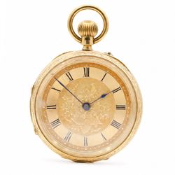 Victorian 18ct gold open face keyless lever presentation pocket watch, No. 44877, gilt dia...