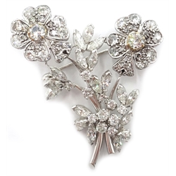  18ct white gold diamond flower spray brooch, diamonds approx 3.5 carat  