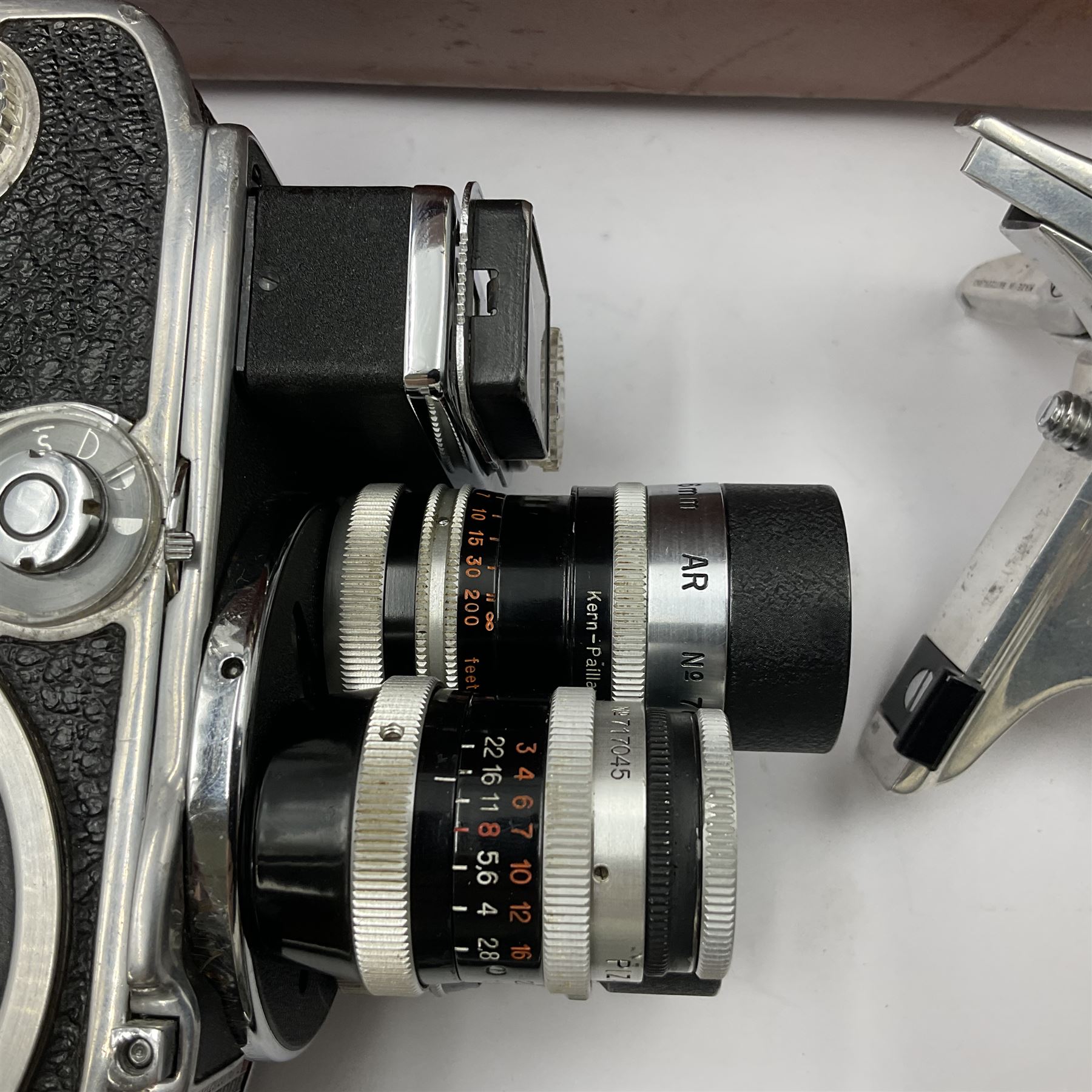 Paillard Bolex D8L STD 8mm cine camera body, serial no. 831223, with 'Paillard Switar 1:1.8 f=36mm AR' lens, serial no. 769123, Paillard Yvar 1:1.8 f=13mm AR' lens, serial no. 782154 and Paillard Pizard 1:1.9 f=5.5mm AR' lens, serial no. 717045, in leather carry case