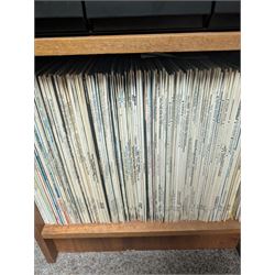 Large collection of vinyl LPs, together with a small collection of 7 inch vinyl records and CDs, with a Dansette record player and a small Hi-Fi cabinet