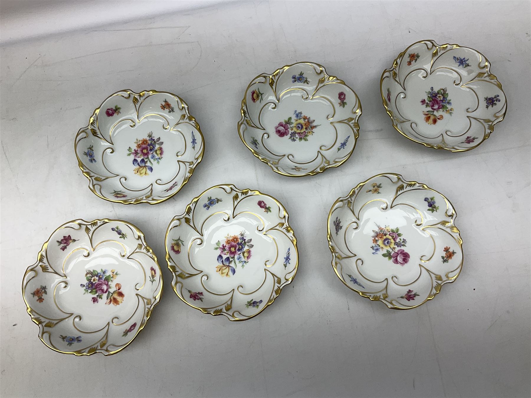 Spode Campanula pattern tulip vase, footed bowl and covered trinket dish, together with six Jlmenau dishes and three other vases 