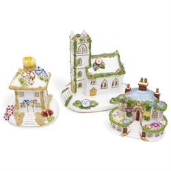 Collection of eight Coalport houses including Village Church, Orange Blossom Cottage, Red House, Swiss Cottage etc