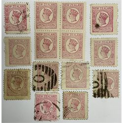 New Zealand Queen Victoria 1873 half penny newspaper postage stamps, comprising block of four and two singles, unused and eight single used examples, all previously mounted
