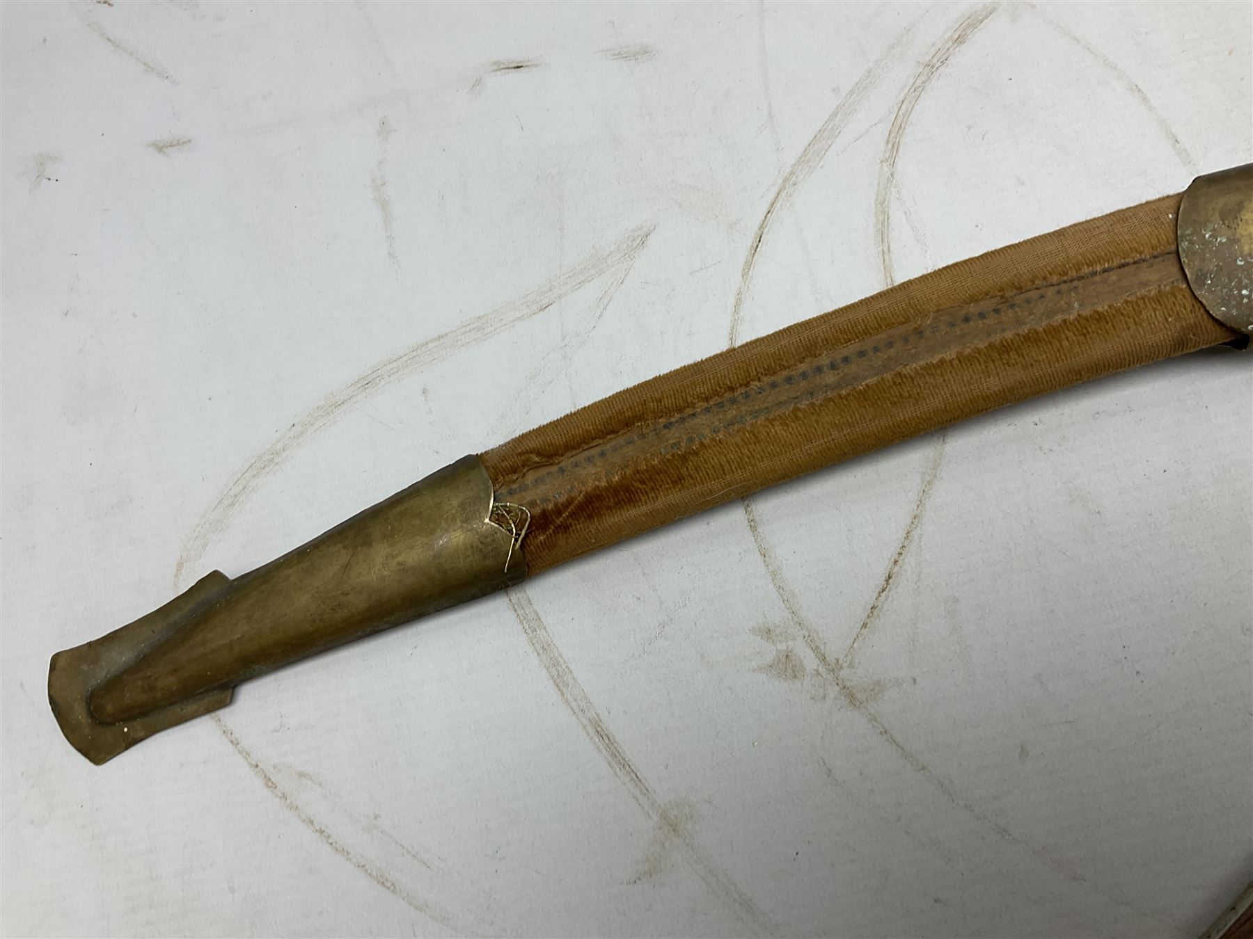 Early 20th century Indian ebonised sword stick, the 59.5cm blade with punched decoration and horn grip L94cm overall; and a reproduction Indian tulwar with scabbard (2)