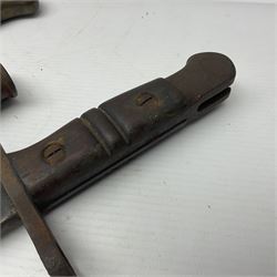 WWI Remington Pattern 1913 bayonet, the 43cm fullered blade with various marks to the ricasso including date code 11 16; in leather covered scabbard with various stamps including JWB 17 L58cm overall; and a French Model 1866 sabre bayonet (no scabbard)