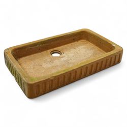 Early 20th century salt glazed stoneware sink, rectangular with moulded vertical rib detai...