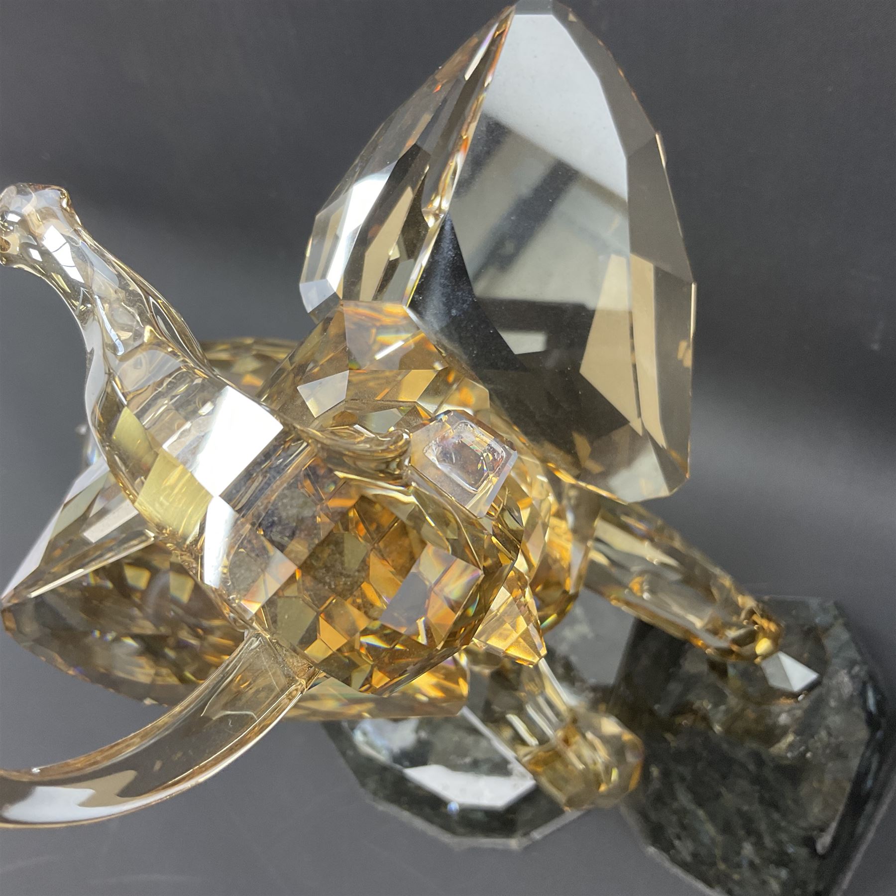 Swarovski Crystal Soulmates, Elephant, with champagne tint, upon granite base, H24.5cm