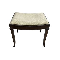 Mahogany rope twist jardiniere stand (H98cm); George III mahogany fold-over tea table (H75cm); occasional table with sectioned drawer (H72cm, W49cm, D37cm); upholstered stool (4)