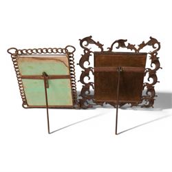 19th Century gilt metal photograph frame of easel form with Rococo scroll decoration, together with three brass link frames, largest H22cm 