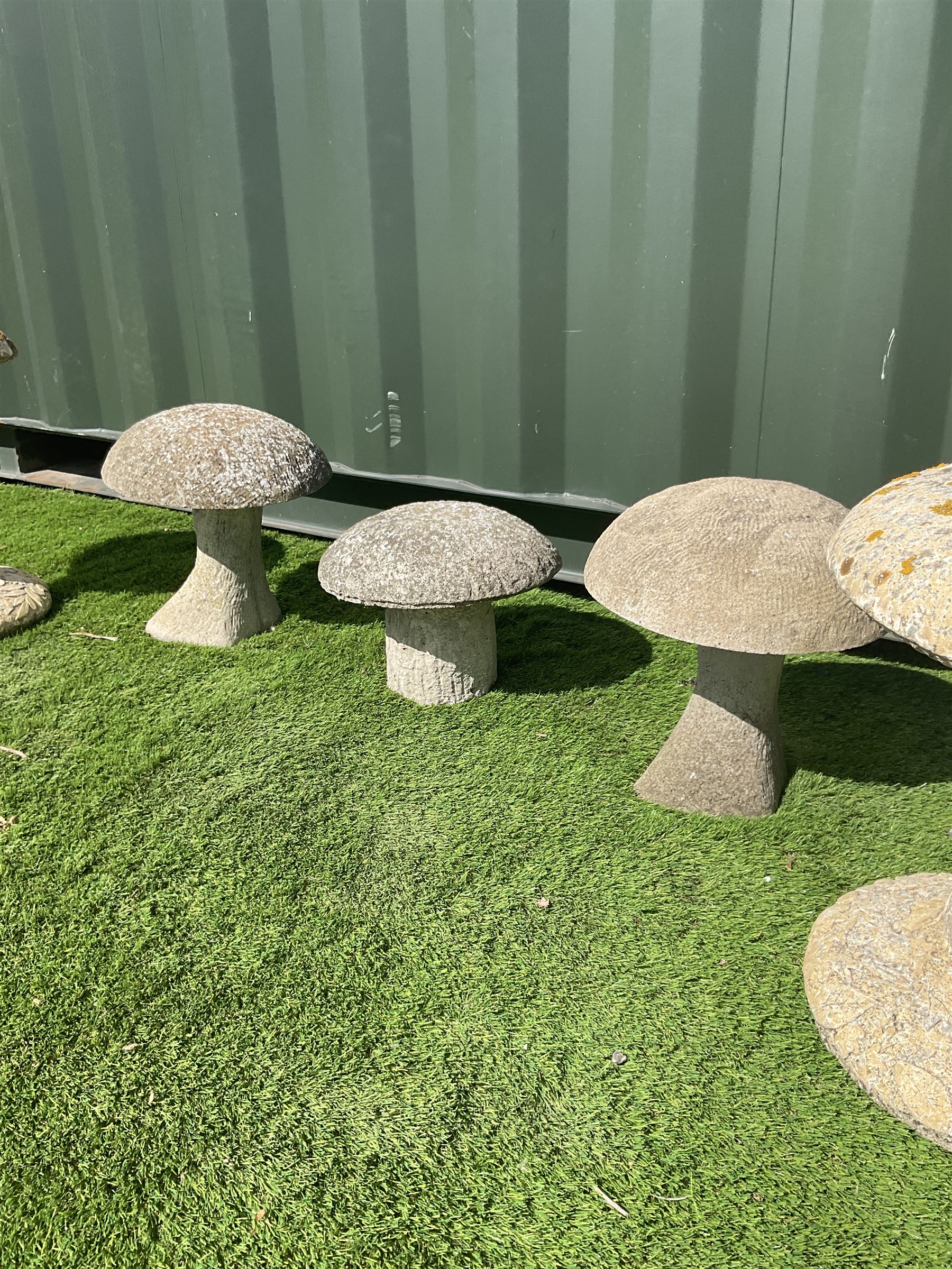 Set of five cast stone garden mushrooms - THIS LOT IS TO BE COLLECTED BY APPOINTMENT FROM DUGGLEBY STORAGE, GREAT HILL, EASTFIELD, SCARBOROUGH, YO11 3TX