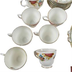 Collection of tea service ceramics, to include Wedgewood Jasperware teapot, milk jug and sugar bowl, together with Royal Albert Lady Carlyle teapot and a large collection of Royal Sutherland and Adderley's teacups and saucers