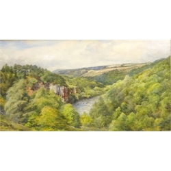  'The Valley of the River Eden - Cumberland', watercolour signed by Samuel William Oscroft (British 1834-1924), signed and titled verso on Nottingham Museum & Art Gallery label 42cm x 78cm in ornate gilt frame   