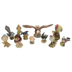 Eleven Beswick bird figures, including Lesser Spotted Woodpecker 2420, Kestrel 316, Lapwing 2416 etc   