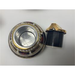 Royal Crown Derby Old Imari pattern vase, together with matching lighter and trinket box, all with printed marks beneath, vase H18cm