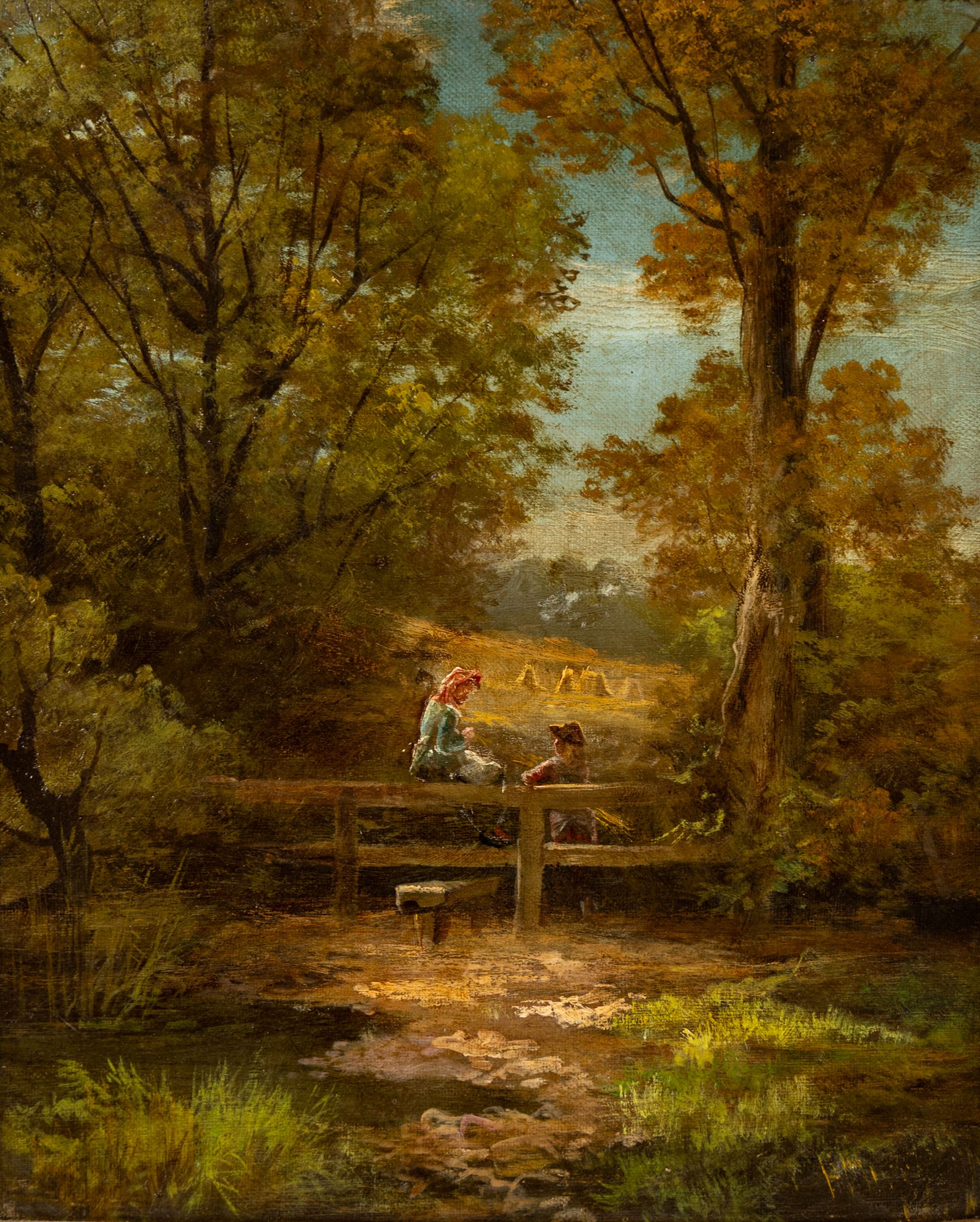 Manner of Joseph Paul Pettitt (British 1812-1882): Couple in a Country Landscape, oil on canvas indistinctly signed 29.5cm x 24cm