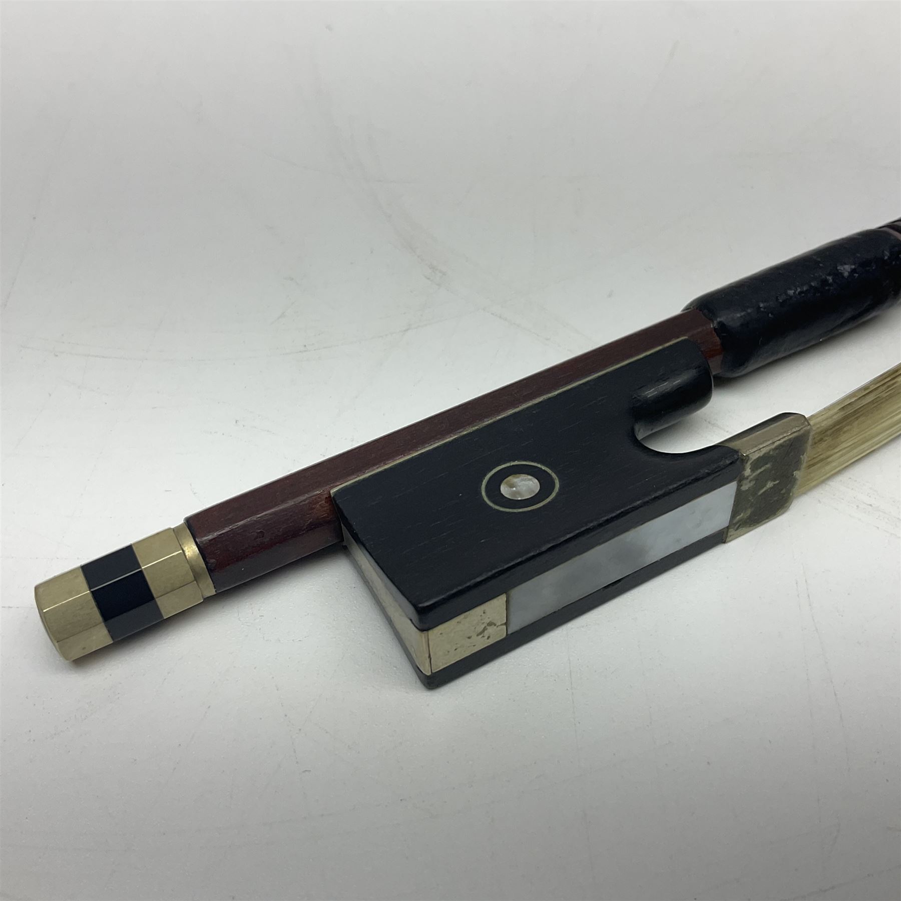 Nickel mounted pernambuco violin bow stamped R. Paesold L73.5cm