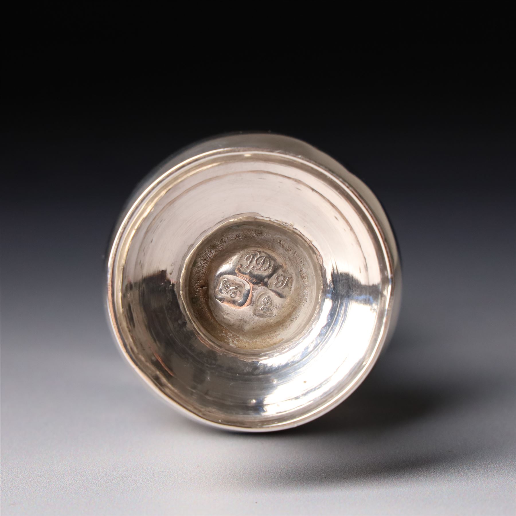 George II silver pounce pot of baluster form with engraved and pierced cover on a domed foot H13.5cm London 1757 Maker Jabez Daniell