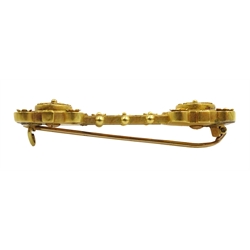Victorian 19ct gold Etruscan design bar brooch, applied filigree decoration