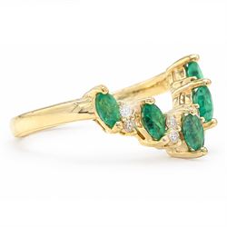 14ct gold emerald and diamond wishbone ring, five marquise cut emeralds, spaced by eight round cut diamond accents, stamped 585