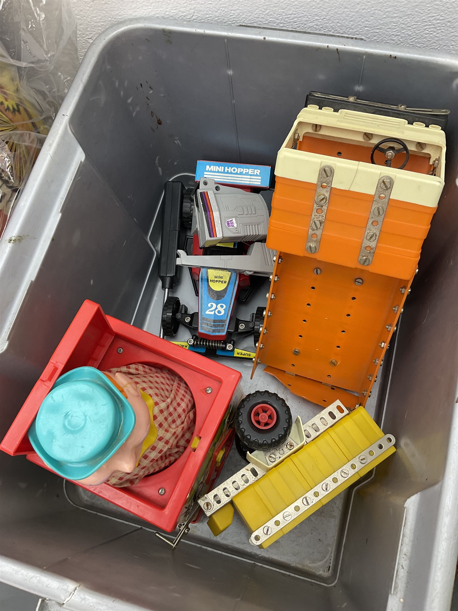 Pelham Puppet Police man with box, Star Wars Princess Leia figure by Kenner, boxed, Matchbox ‘Carguantua Monster of the Freeways’ playset, Bandai lazer tank, both boxed, Tonka trucks and other toys etc