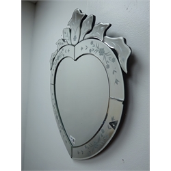 Venetian style heart shaped wall mirror, with shaped cresting, H60cm  