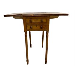 Yew wood drop leaf occasional table, two drawers