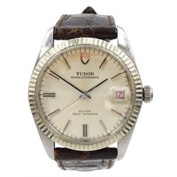 Tudor Prince Oysterdate gentleman's stainless steel, rotor self-winding wristwatch,  Model No. 7990/4, serial No. 634*54, silvered dial with 'roulette' date, on Rolex brown leather strap
