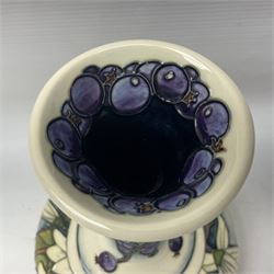 Moorcroft vase, of compressed form with a tall flared neck, decorated in the Juneberry pattern, circa 2000, H25cm