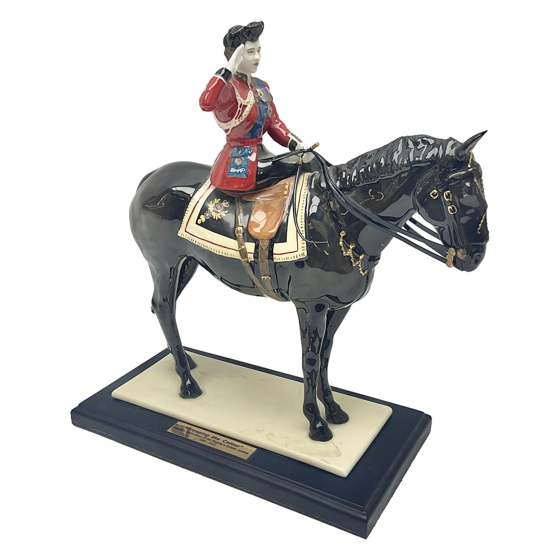 Coalport figure, 'Trooping the Colour', modelled as  Queen Elizabeth II taking the salute at Trooping the Colour, by Timothy Potts, limited edition 124/450