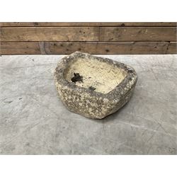 Collection of 9 decorative stone garden objects including sun dial small troughs mill stone and more,