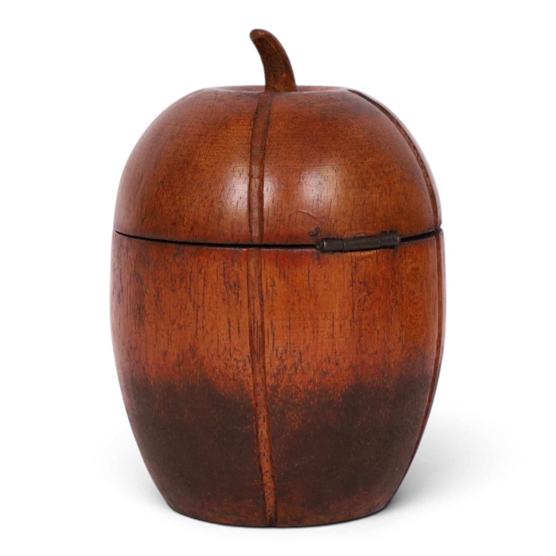 Wooden tea caddy in the form of a melon, in the Georgian style, with key, H15cm